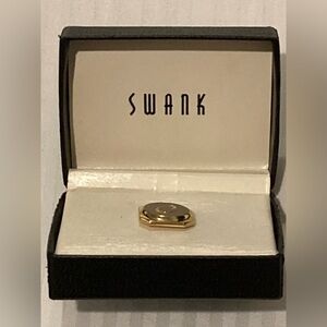 Vintage SWANK Letter “C” Engraved Initial Tie Tack Lapel Pin ~ In Original Box ~